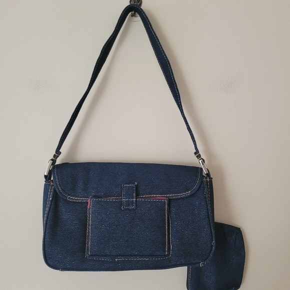 Vintage Y2K Denim Mini Shoulder Bag Glitter Sparkle With Coin Purse And Wallet - Picture 2 of 8